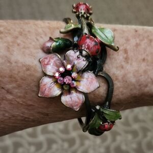 Floral Pink and Green Enamel Bracelet
